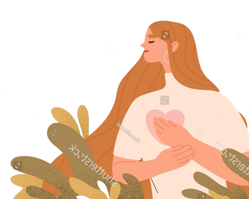 image of woman in foliage holding a heart.